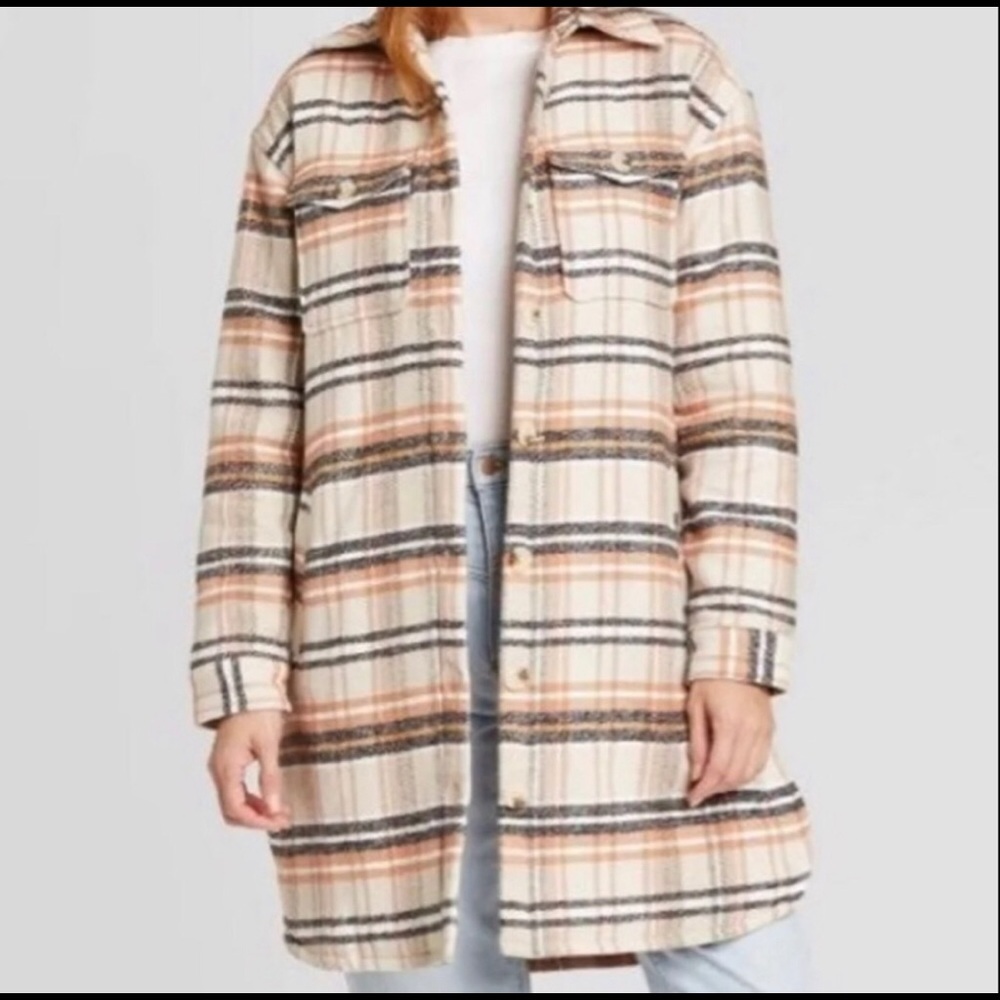NWT Universal Thread Women's Mid Length Plaid Shirt Jacket, Size Medium - Picture 2 of 14